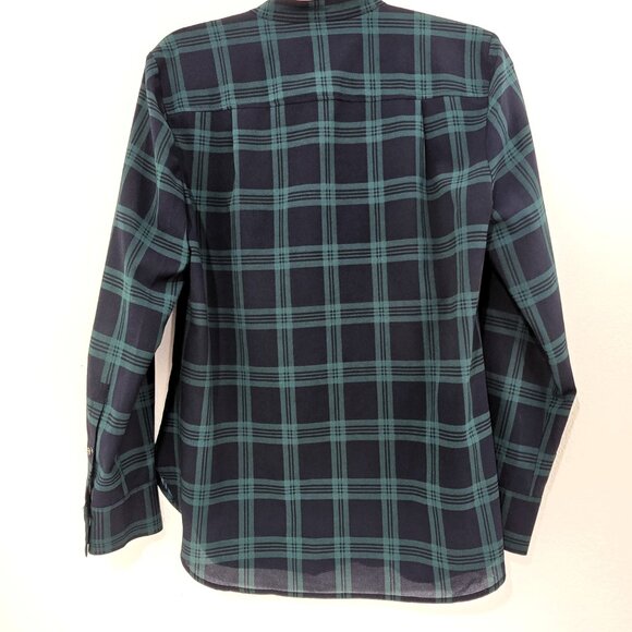 J.Crew Factory Women’s Navy Green Plaid Pleated Front Button Down Shirt Size S - Picture 4 of 9